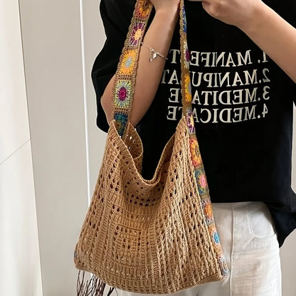 Crochet Tote Bag for Women – Floral Knit Beach Shoulder Bag