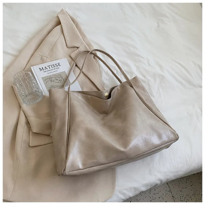 Large Capacity Retro PU Leather Tote Bag – Women's Shoulder Handbag