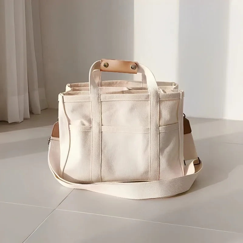 Large Canvas Tote Bag with Detachable Crossbody Strap