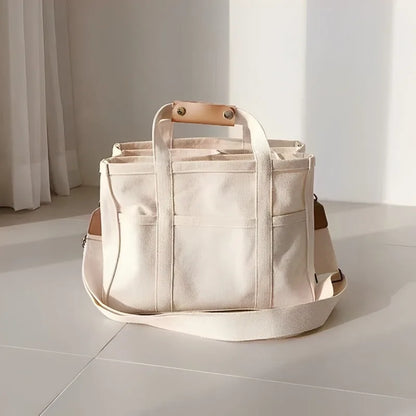 Large Canvas Tote Bag with Detachable Crossbody Strap