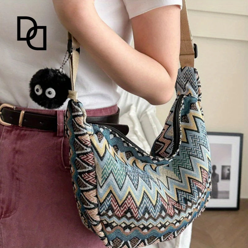 Stylish Foldable Canvas Shoulder Bag - Adjustable Strap