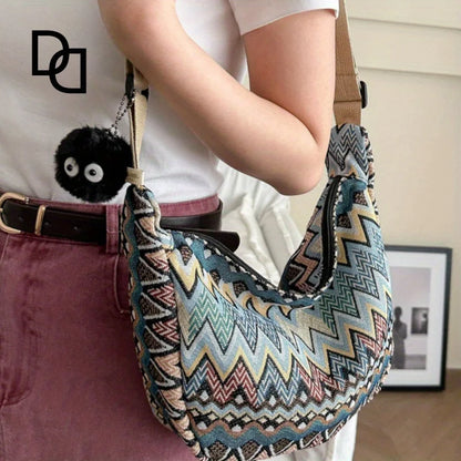Stylish Foldable Canvas Shoulder Bag - Adjustable Strap