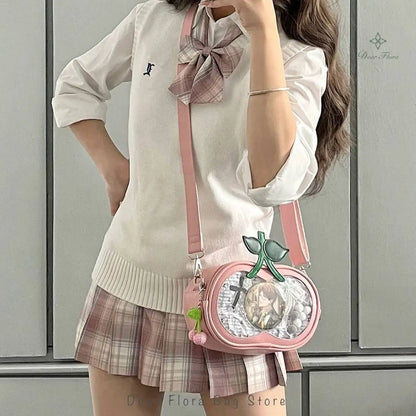 Apple-Shaped Ita Crossbody Bag – Transparent Window Shoulder Bag for Women