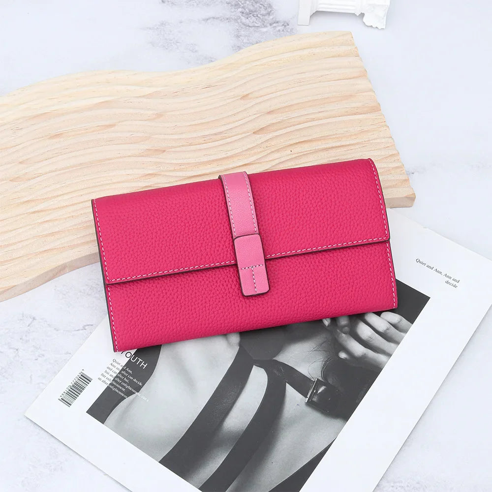 Color Contrast Long Purse Women Large Capacity Passport Position Mobile Phone Holding Bag Leather