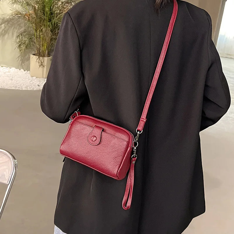 Leather Handhold Female Casual Shoulder Crossbody Bag Mobile Phone Change Storage Wallet