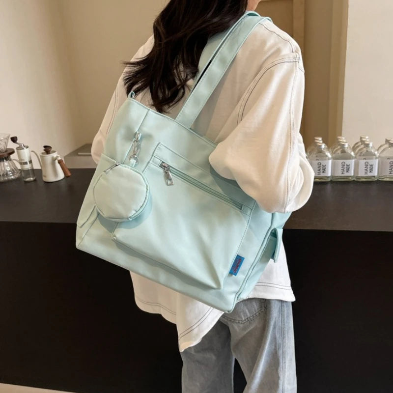 Multi-Pocket Large Capacity Tote Bag Casual Shoulder Bag Detachable Coin Purse Work Commuter