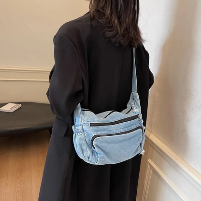 Denim Women S Large-Capacity Casual Crossbody Bag Student Commuting Tote Bag Crossbody