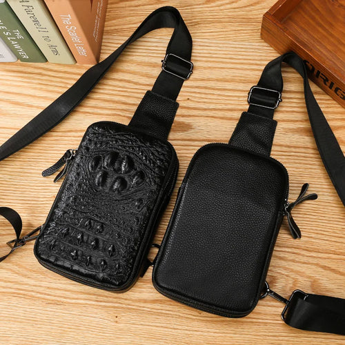 Men S Genuine Leather Chest Bag Large-Capacity Crossbody Single-Shoulder Bag Top Layer Cowhide Chest