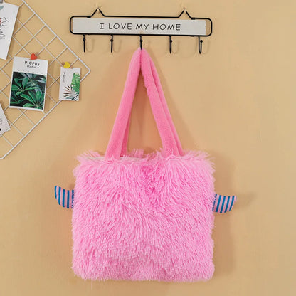 Cute Monster Cartoon Plush Shoulder Bag Students Large Capacity Handbag Girls