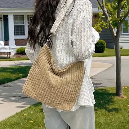 Corduroy Crossbody Bag with Wide Boho Strap