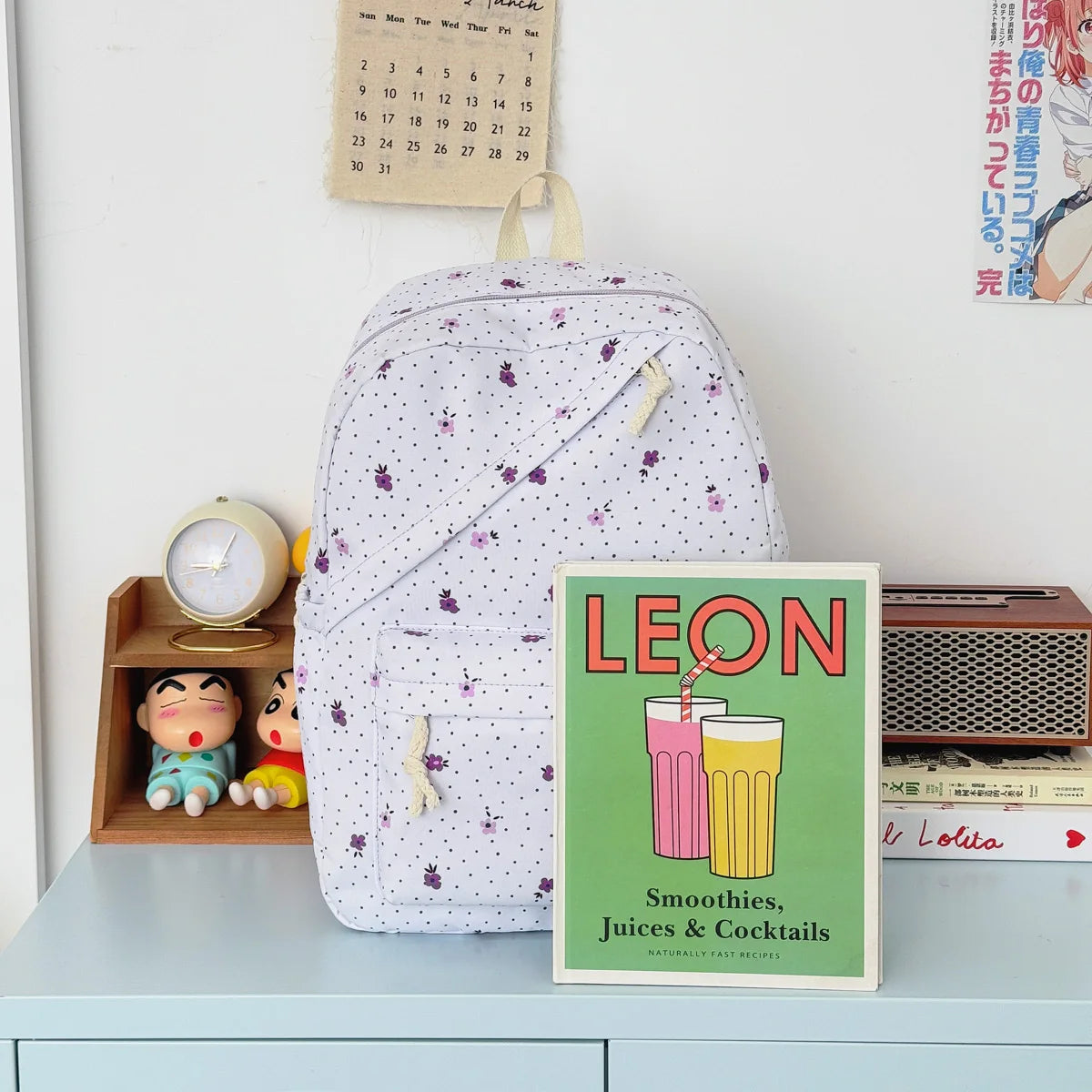 Lovely Sweet Polka Dot Floral Print Backpack Teen Girls Lightweight Large Storage Versatile School
