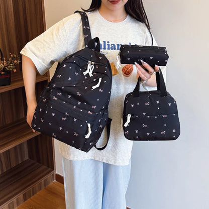 Chic Puppy Print Backpack Set 3pcs Handbag Pen Pouch Stitching Detail Multi Pocket Adjustable Straps