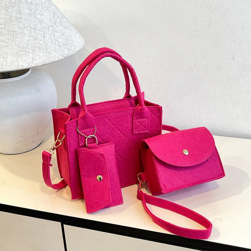 3-Piece Women's Quilted Felt Handbag Set with Crossbody & Mini Bag