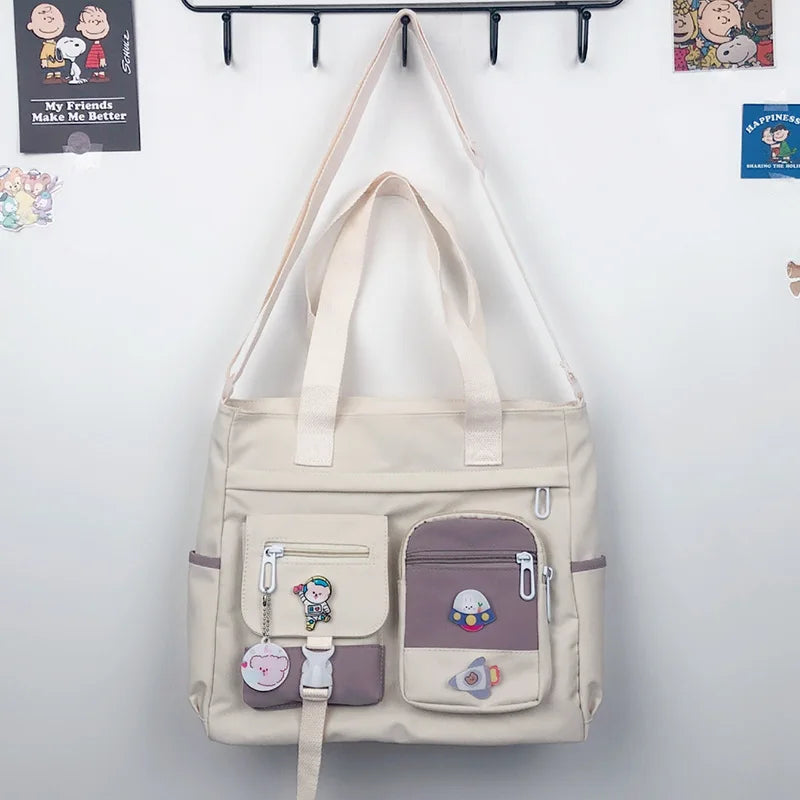 Canvas Crossbody Tote Bag Multi-Pocket Shoulder Bag