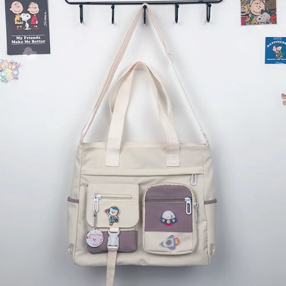 Canvas Crossbody Tote Bag Multi-Pocket Shoulder Bag