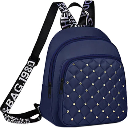Studded Mini Backpack for Women – Quilted Soft Fabric Rucksack