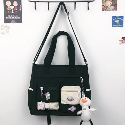 Canvas Crossbody Tote Bag Multi-Pocket Shoulder Bag
