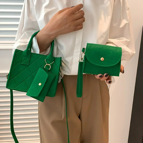 Embossed Women's Handbag 3-Piece Set – Tote, Crossbody & Card Holder