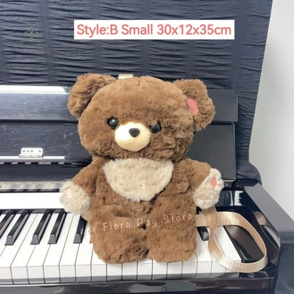 Plush Bear Backpack – Kawaii Furry Teddy Bear Shoulder Bag for Girls