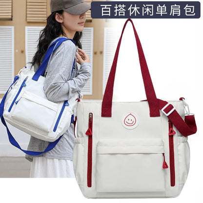 Lettered Messenger Bag Japanese Large-Capacity Canvas Schoolbag Department Arts Students Class