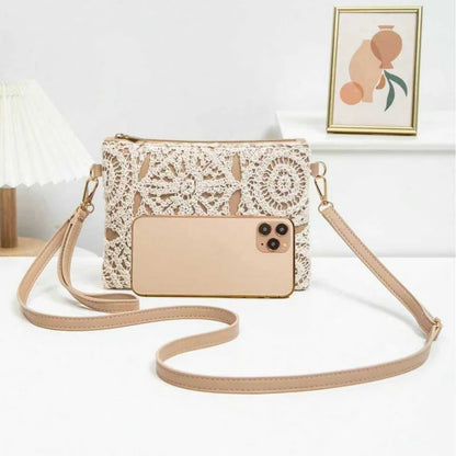 Crochet Crossbody Bag – Boho Woven Shoulder Bag with Zipper