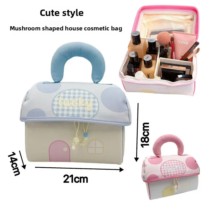 Cute House-Shaped Cosmetic Bag – Padded Handle Makeup Organizer