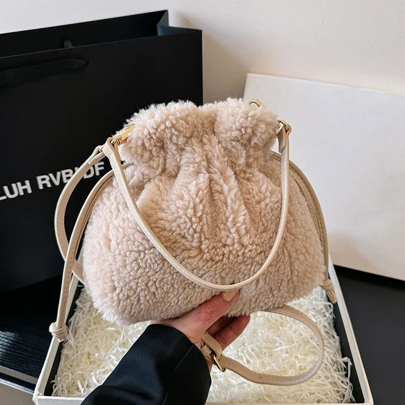 Large Capacity Plush Bag Female Fall Winter Hairy Handheld Shoulder Slanting Cross Furry Simple
