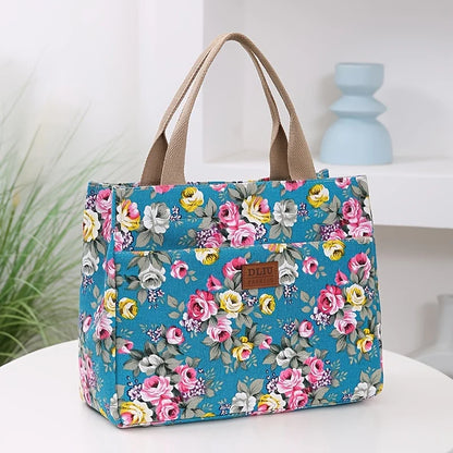 Floral Print Tote Bag Portable Canvas Lunch Bag Women S Casual Handbag Picnic Travel Designer Bags