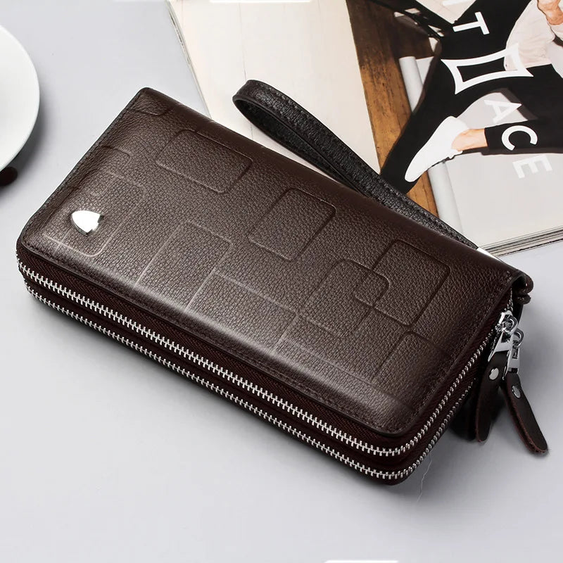 Leather Men S Wallet Long Zipper Clutch Cowhide Mobile Phone