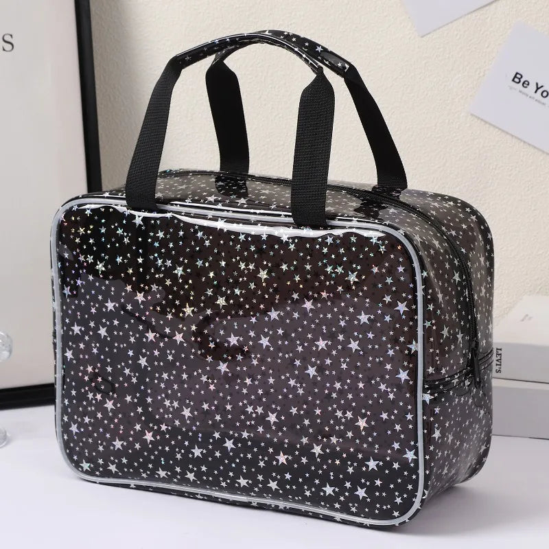 Large Stars Transparent Makeup Bag Portable Strap Pvc Waterproof Toiletry Cosmetic Organized Clear