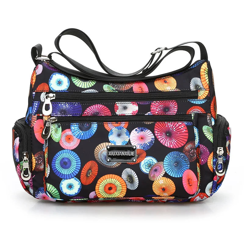Floral Print Crossbody Bag Trendy Nylon Shoulder Bag Women S Multi Layer Messenger Bag Travel