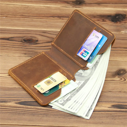Crazy Horse Leather Man Bag Premium Card Simple Retro Id Driver S License Wallet Bank Bus