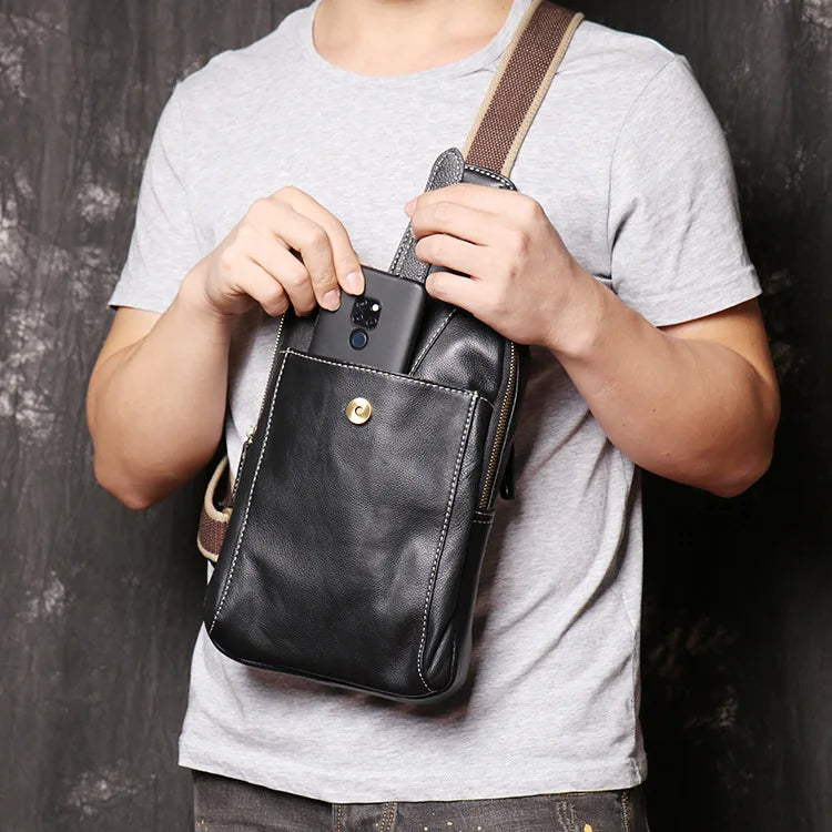 Men S Leather Usb Breast Bag Casual Women Small Single Shoulder Layer Cowhide Crossbody