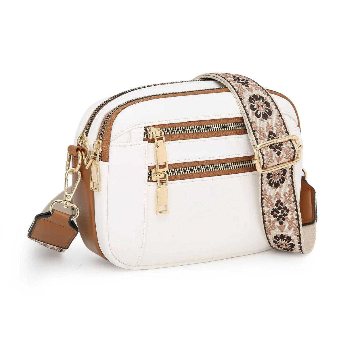 Leather Crossbody Bag with Wide Strap – Color Block Small Square Bag