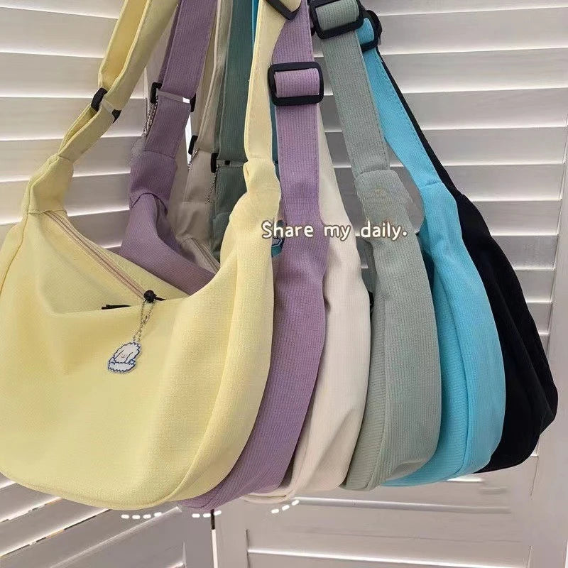 Canvas Crossbody Bag with Charm – Large Capacity Shoulder Bag