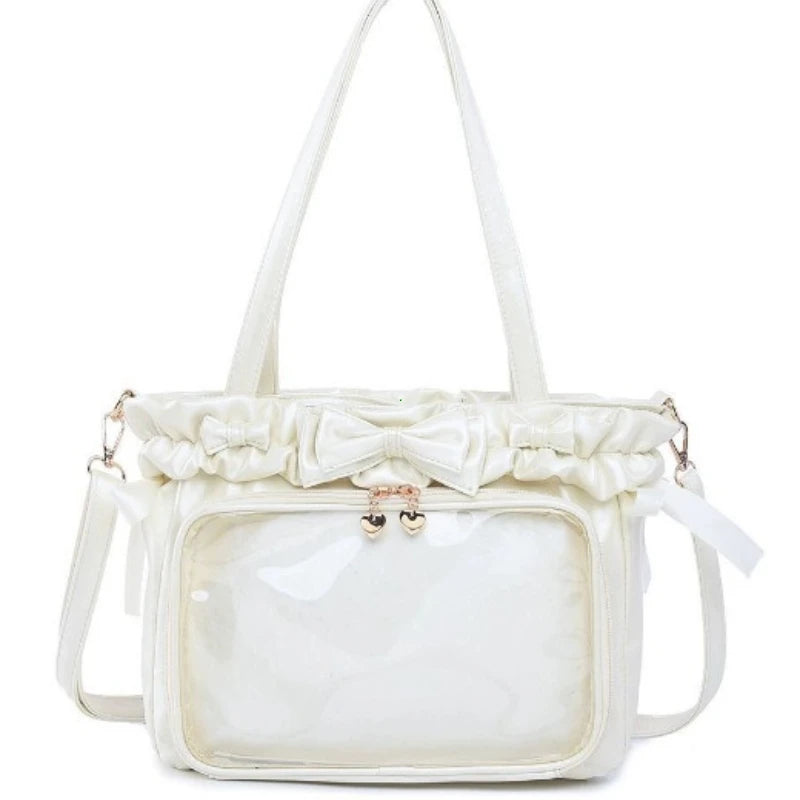 Lolita Women Ita Bags Pu Clear Window Diy Anime Badge Crossbody Shoulder Bag Subculture Ruched Jk