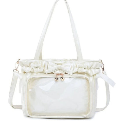 Lolita Women Ita Bags Pu Clear Window Diy Anime Badge Crossbody Shoulder Bag Subculture Ruched Jk