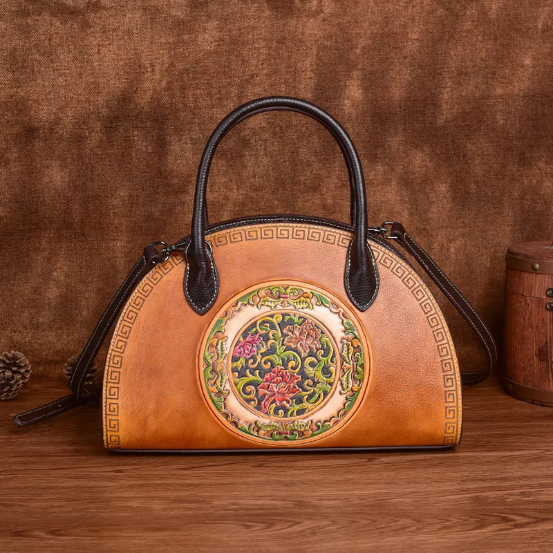 Chinese-Style Dumpling Bag Top-Grain Cowhide Women S Handbag Multi-Functional Large-Capacity