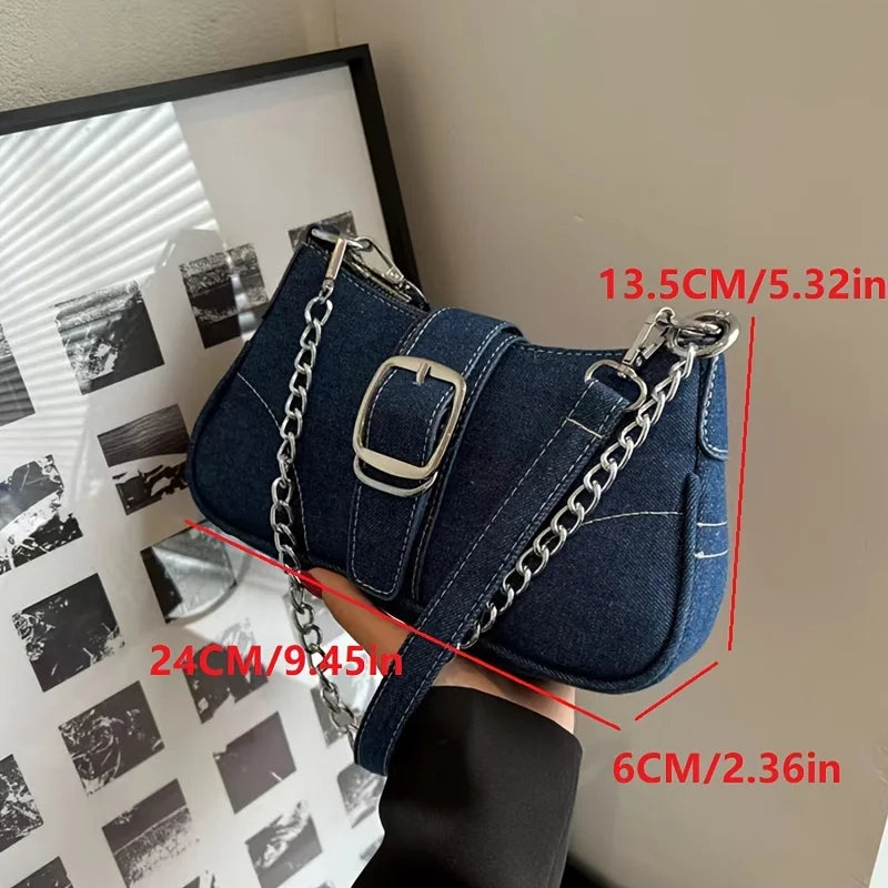 Rivet Studded Shoulder Bag – Women's Casual Underarm Purse with Chain