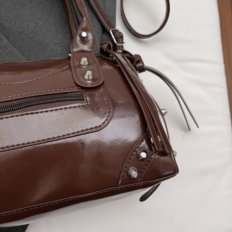 Rivets Large Capacity Pillow Bag European American Bowling Motorcycle Handbag Single Shoulder