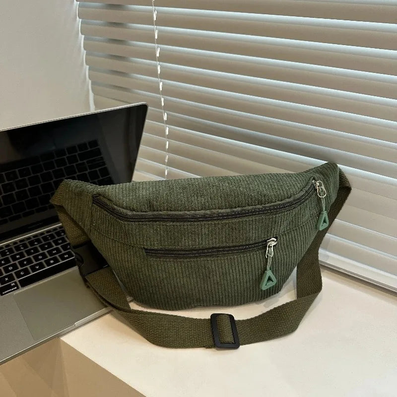 Corduroy Crossbody Chest Bag for Women – Adjustable Strap