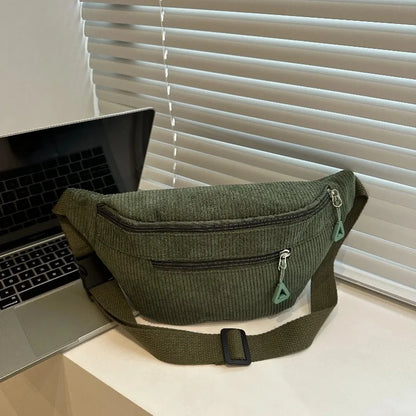 Corduroy Crossbody Chest Bag for Women – Adjustable Strap