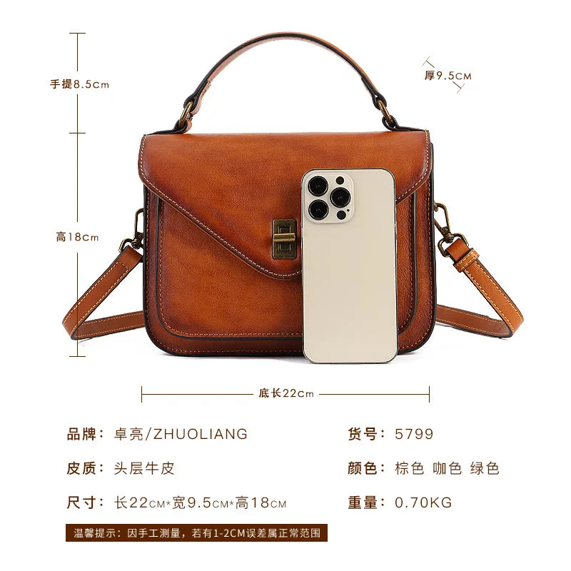 Top-Grain Cowhide Lady S Hand-Held Vintage Messenger Bag Envelope Bag Genuine Leather