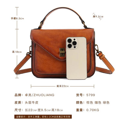Top-Grain Cowhide Lady S Hand-Held Vintage Messenger Bag Envelope Bag Genuine Leather