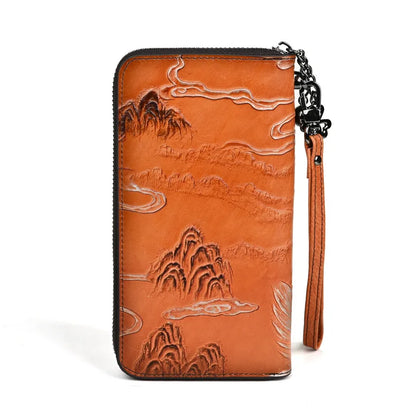 Top Layer Cowhide Coin Purse Deer-Head Embossed Multi-Position
