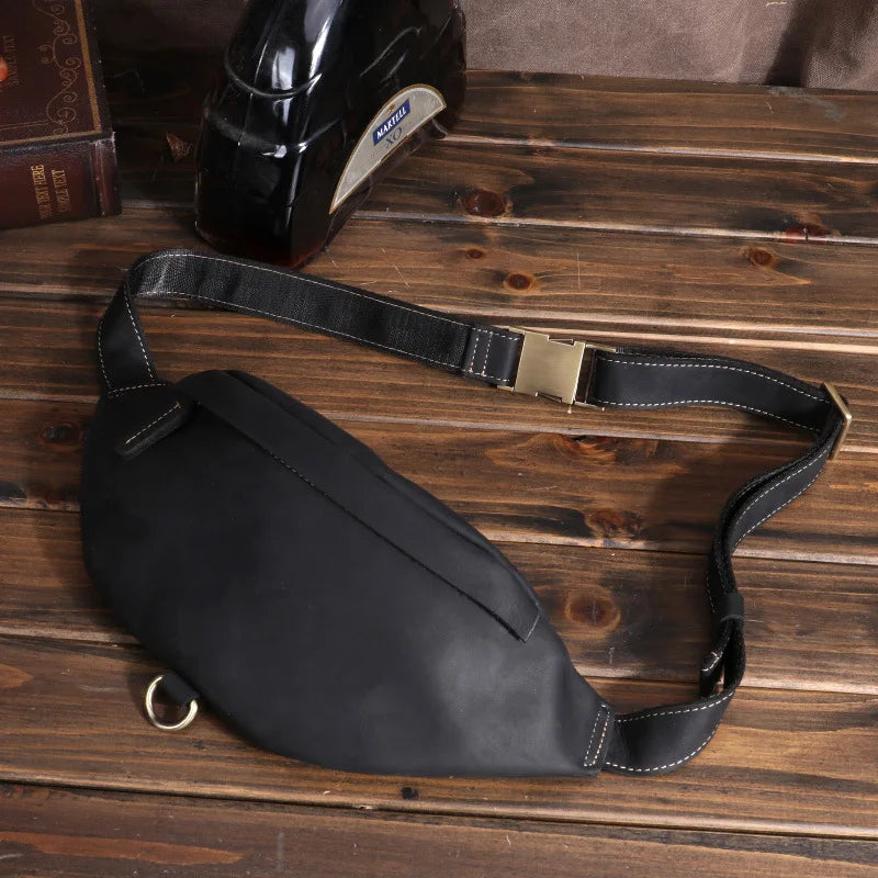 Leather Men S Waist Bag Cowhide Multi-Function Mobile Phone Storage Crazy Horse Waterproof Large