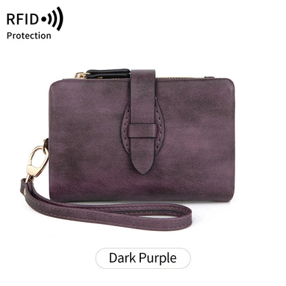 Rfid Ladies Purse Pu Soft Leather Three Fold Short Retro Zipper Clasp Pocket Change Collector - Soft
