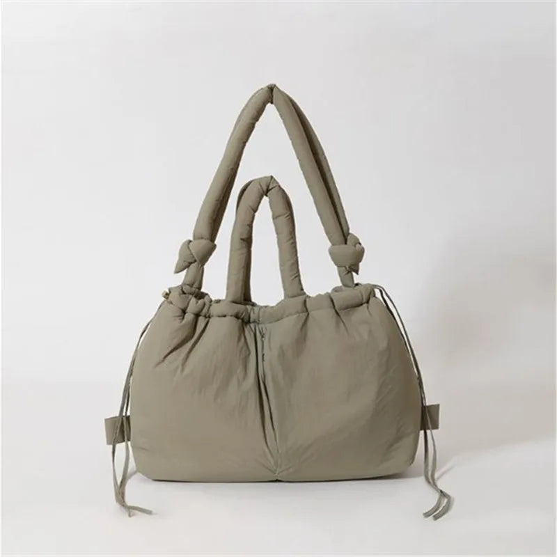 Puffy Drawstring Tote Bag – Thick Padded Dual Handle Shoulder Bag