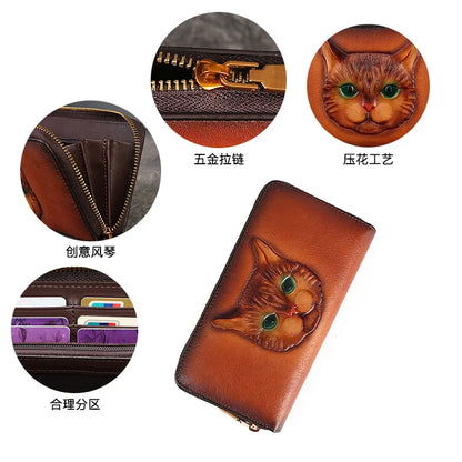 Head Layer Leather Wallet Men Women General Cat Large Capacity Card Position Mobile Phone Storage