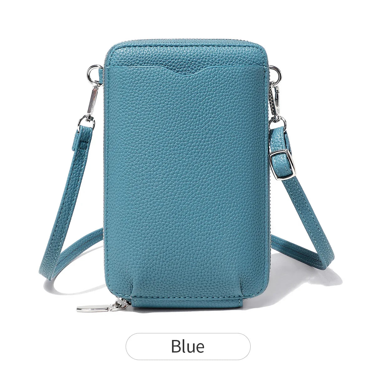 Lychee-Patterned Soft Leather Vertical Zipper Mobile Phone Bag Large-Capacity Women S